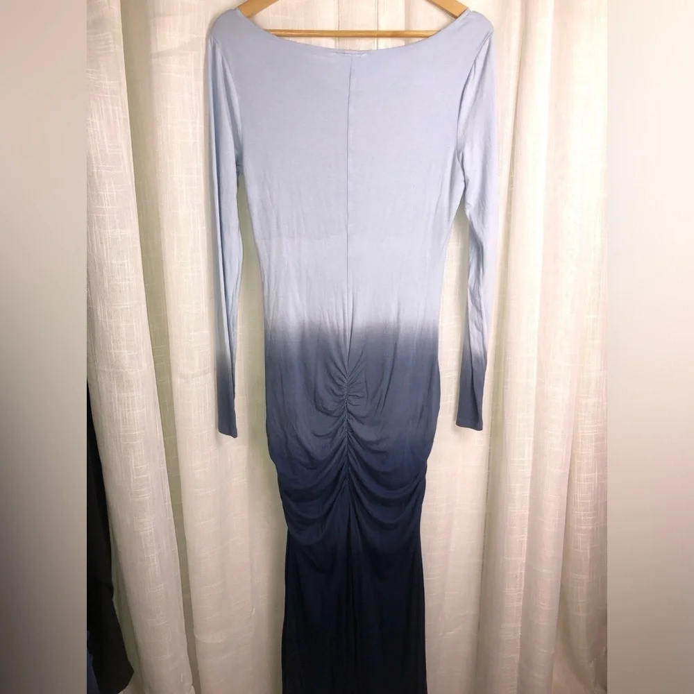 VENUS Gradient Blue Lace-Up Ombre Long Sleeve Dress NWOT M